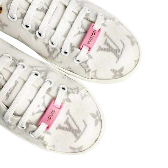 LOUIS VUITTON Frontrow Pink Monogram Sneakers Size 37 US 7 Lace Up LV Logo Low - Picture 8 of 12